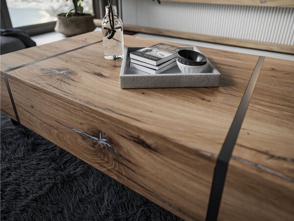 Stolik kawowy na czarnych nogach w stylu loft Lunelie dąb Flagstaff