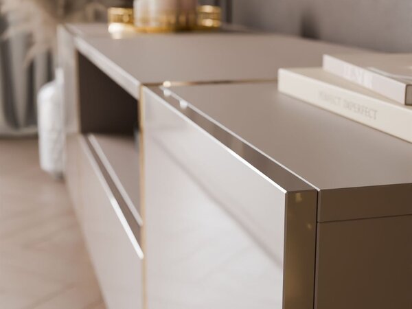 Szafka RTV w stylu glamour z szafkami i szufladą Lunelie kaszmir połysk