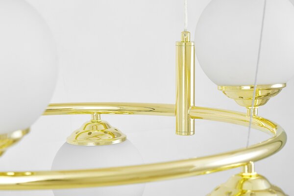LAMPA WISZĄCA SUFITOWA ŻYRANDOL NOWOCZESNA ZŁOTO KLASYCZNE BIAŁE KULE FINO 6 LED