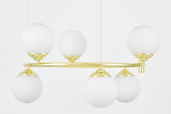 LAMPA WISZĄCA SUFITOWA ŻYRANDOL NOWOCZESNA ZŁOTO KLASYCZNE BIAŁE KULE FINO 6 LED