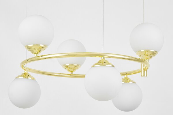 LAMPA WISZĄCA SUFITOWA ŻYRANDOL NOWOCZESNA ZŁOTO KLASYCZNE BIAŁE KULE FINO 6 LED