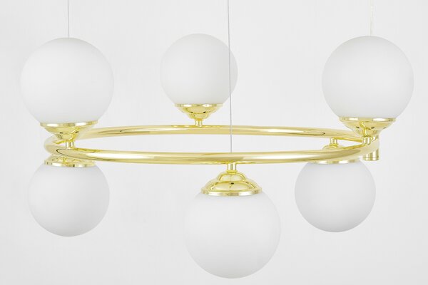 LAMPA WISZĄCA SUFITOWA ŻYRANDOL NOWOCZESNA ZŁOTO KLASYCZNE BIAŁE KULE FINO 6 LED