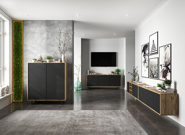 Czterodrzwiowa komoda dąb wotan czarny + B0-S78