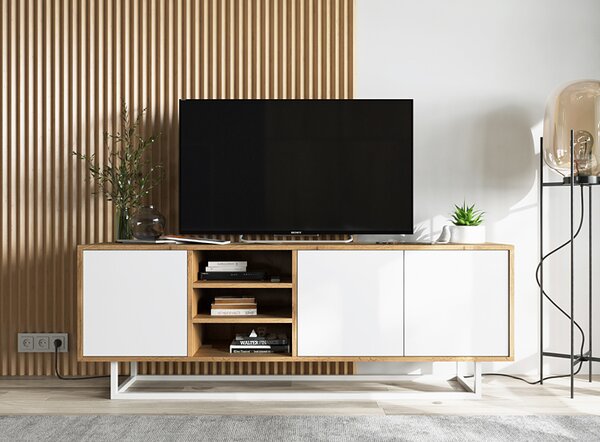 Loftowa szafka rtv dąb wotan + biały D2-F08