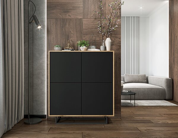 Czterodrzwiowa komoda dąb wotan czarny + B0-S78