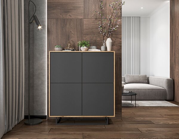 Czterodrzwiowa komoda dąb wotan + grafit W0-S59