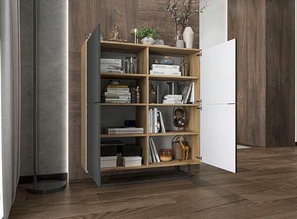 Czterodrzwiowa komoda dąb wotan + grafit W0-S59