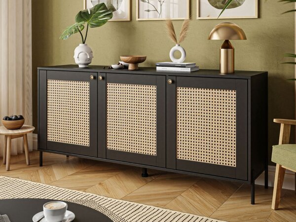 Komoda trzydrzwiowa z nadrukiem plecionki w stylu boho Bellance czarna