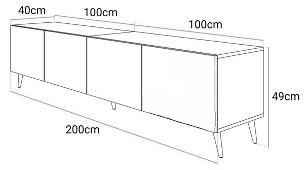 Szafka RTV pod telewizor z drzwiczkami na czarnych nóżkach 200 cm Nodoo Beton
