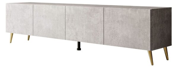 Szafka RTV pod telewizor z drzwiczkami na złotych nóżkach 200 cm Nodoo Beton