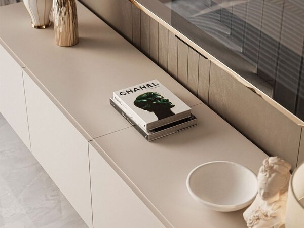 Szafka RTV pod telewizor z drzwiczkami na czarnych nóżkach 200 cm Nodoo Kaszmir