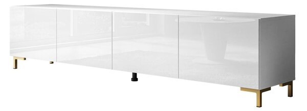 Szafka RTV pod telewizor z drzwiczkami na złotych nóżkach 200 cm Nodoo Biały połysk