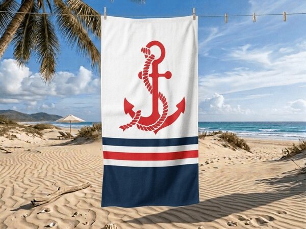 Rychloschnący XXL ręcznik plażowy CAPTAIN biały 150 x 210 cm, 100% mikrofibra