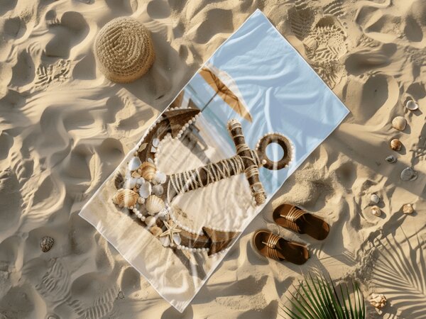 Szybkoschnący ręcznik plażowy ANTIC ANCHOR kolorowy 70 x 140 cm, 100% mikrofibra
