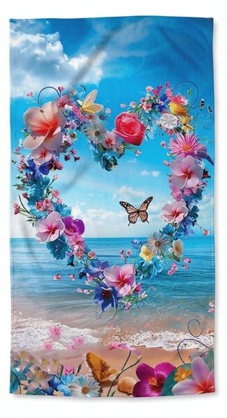Szybkoschnący ręcznik plażowy FLOWER LOVE kolorowy 70 x 140 cm, 100% mikrofibra