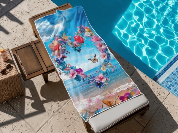 Szybkoschnący ręcznik plażowy FLOWER LOVE kolorowy 70 x 140 cm, 100% mikrofibra