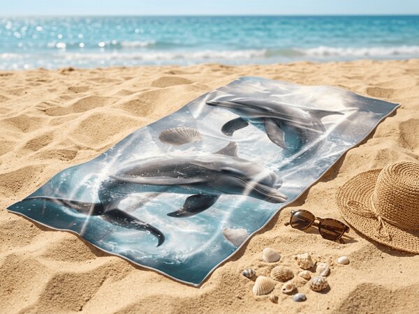 Szybkoschnący ręcznik plażowy DOLPHINS niebieski 70 x 140 cm, 100% mikrofibra