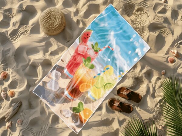 Szybkoschnący XL ręcznik plażowy COLD DRINKS kolorowy 100 x 180 cm, 100% mikrofibra