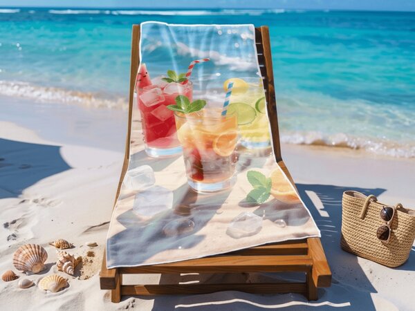 Szybkoschnący XL ręcznik plażowy COLD DRINKS kolorowy 100 x 180 cm, 100% mikrofibra