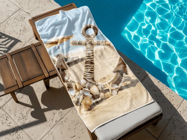 Szybkoschnący ręcznik plażowy ANTIC ANCHOR kolorowy 70 x 140 cm, 100% mikrofibra