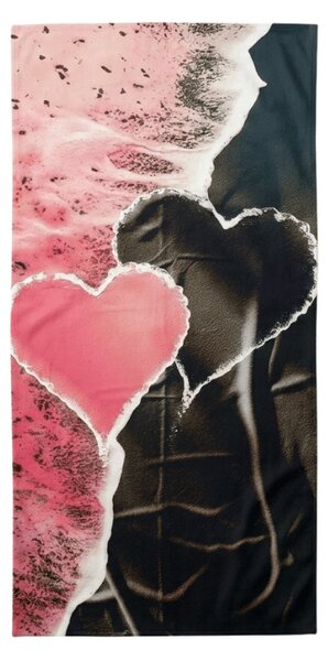 Ręcznik plażowy szybkoschnący SEA OF HEARTS różowo-czarny 70 x 140 cm, 100% mikrofibra