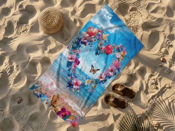 Szybkoschnący ręcznik plażowy FLOWER LOVE kolorowy 70 x 140 cm, 100% mikrofibra