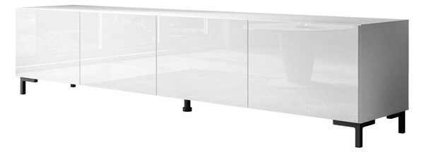 Szafka RTV pod telewizor z drzwiczkami na czarnych nóżkach 200 cm Nodoo Biały połysk