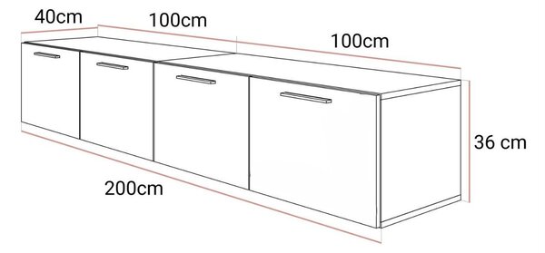 Wisząca szafka RTV pod telewizor z drzwiczkami 200 cm Nodoo Kaszmir