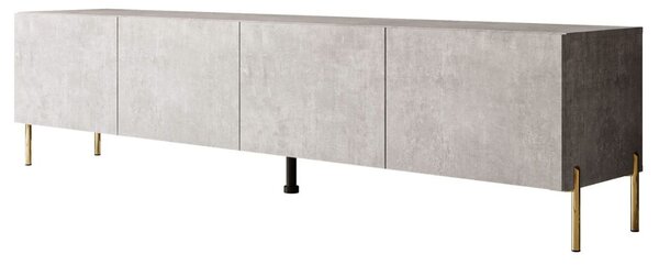 Szafka RTV pod telewizor z drzwiczkami na złotych nóżkach 200 cm Nodoo Beton