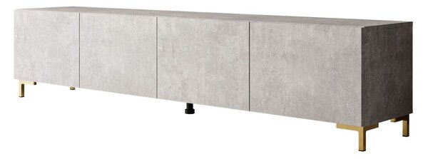 Szafka RTV pod telewizor z drzwiczkami na złotych nóżkach 200 cm Nodoo Beton