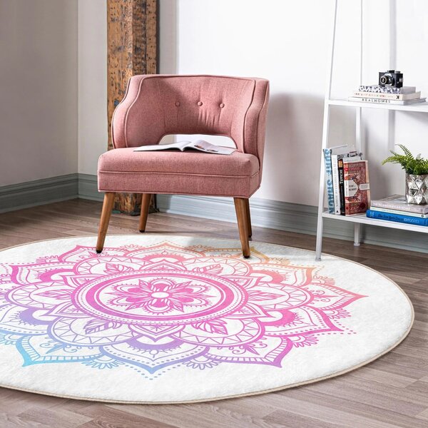 Biało-różowy okrągły dywan odpowiedni do prania i robotów sprzątających ø 120 cm Comfort – Mila Home