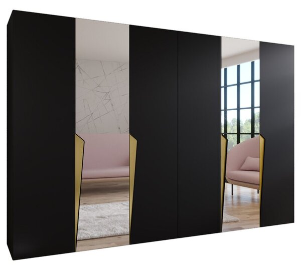 Szafa uchylna otwierana Piano 2 300 (2x150) wys. 202 cm czarny + u. zÅoty