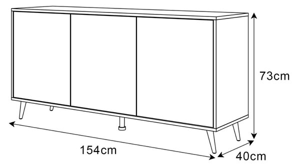 Trzydrzwiowa komoda 154 cm w stylu glamour na złotych nogach Vivance biały połysk