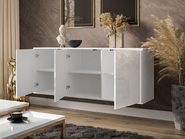 Trzydrzwiowa komoda 154 cm w stylu glamour wisząca Vivance biały połysk