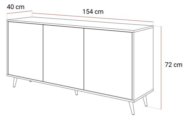 Trzydrzwiowa komoda 154 cm w stylu glamour na srebrnych nogach Vivance kaszmir połysk
