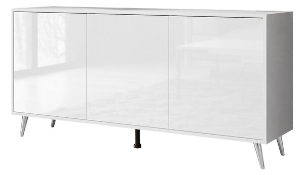 Trzydrzwiowa komoda 154 cm w stylu glamour na srebrnych nogach Vivance biały połysk