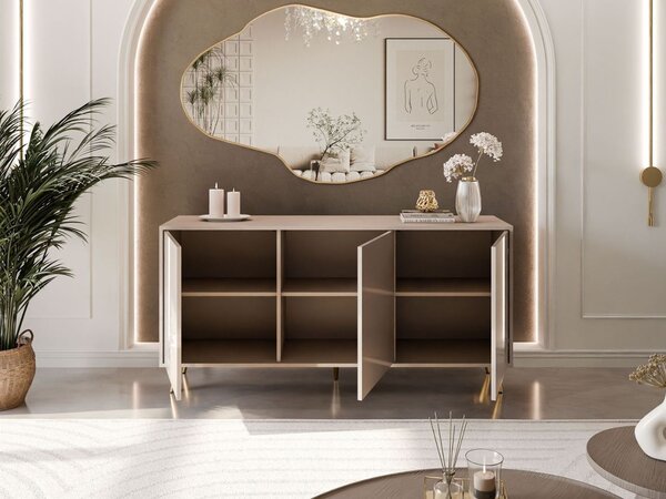 Trzydrzwiowa komoda 154 cm w stylu glamour na złotych nogach Vivance kaszmir połysk