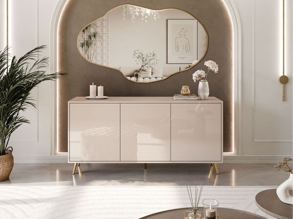 Trzydrzwiowa komoda 154 cm w stylu glamour na złotych nogach Vivance kaszmir połysk
