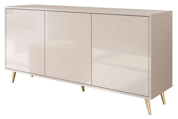 Trzydrzwiowa komoda 154 cm w stylu glamour na złotych nogach Vivance kaszmir połysk
