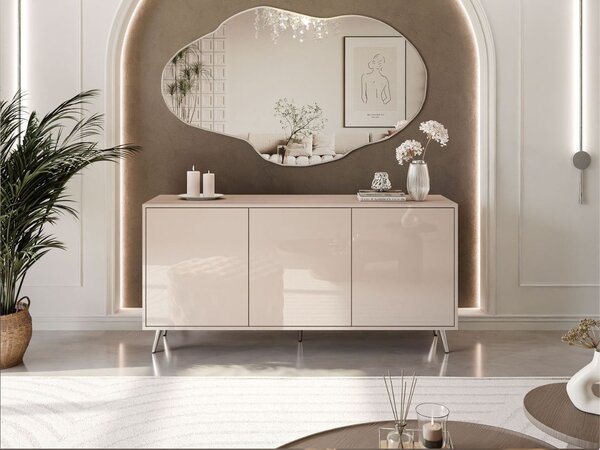Trzydrzwiowa komoda 154 cm w stylu glamour na srebrnych nogach Vivance kaszmir połysk