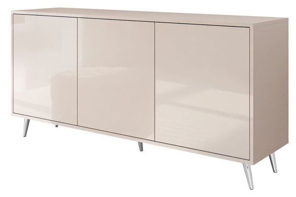 Trzydrzwiowa komoda 154 cm w stylu glamour na srebrnych nogach Vivance kaszmir połysk