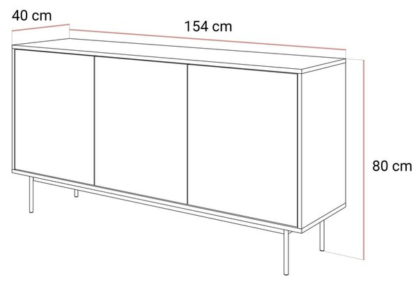Trzydrzwiowa komoda 154 cm na kaszmirowych nogach Vivance kaszmir połysk