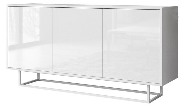 Trzydrzwiowa komoda 154 cm w stylu glamour na białym stelażu Vivance biały połysk