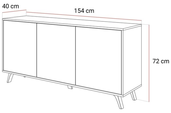 Trzydrzwiowa komoda 154 cm w stylu glamour na kaszmirowych nogach Vivance kaszmir połysk