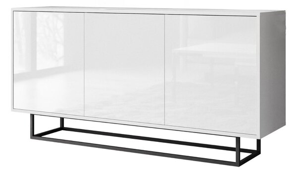 Trzydrzwiowa komoda 154 cm w stylu glamour na czarnym stelażu Vivance biały połysk