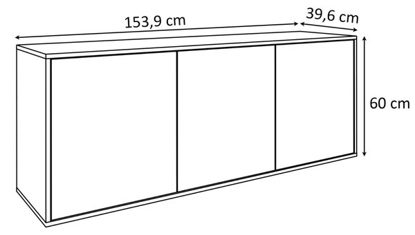 Trzydrzwiowa komoda 154 cm w stylu loft wisząca Vivance czarny mat i dąb artisan
