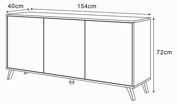 Trzydrzwiowa komoda 154 cm w stylu loft na białych nogach Vivance biały mat i dąb artisan
