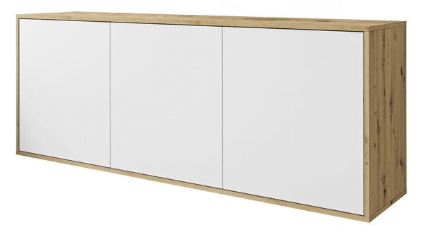 Trzydrzwiowa komoda 154 cm w stylu loft wisząca Vivance biały mat i dąb artisan