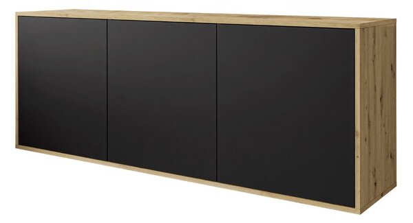 Trzydrzwiowa komoda 154 cm w stylu loft wisząca Vivance czarny mat i dąb artisan
