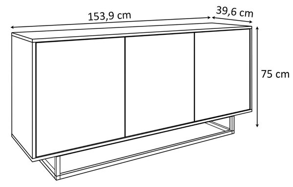 Trzydrzwiowa komoda 154 cm w stylu loft na białym stelażu Vivance biały mat i dąb artisan